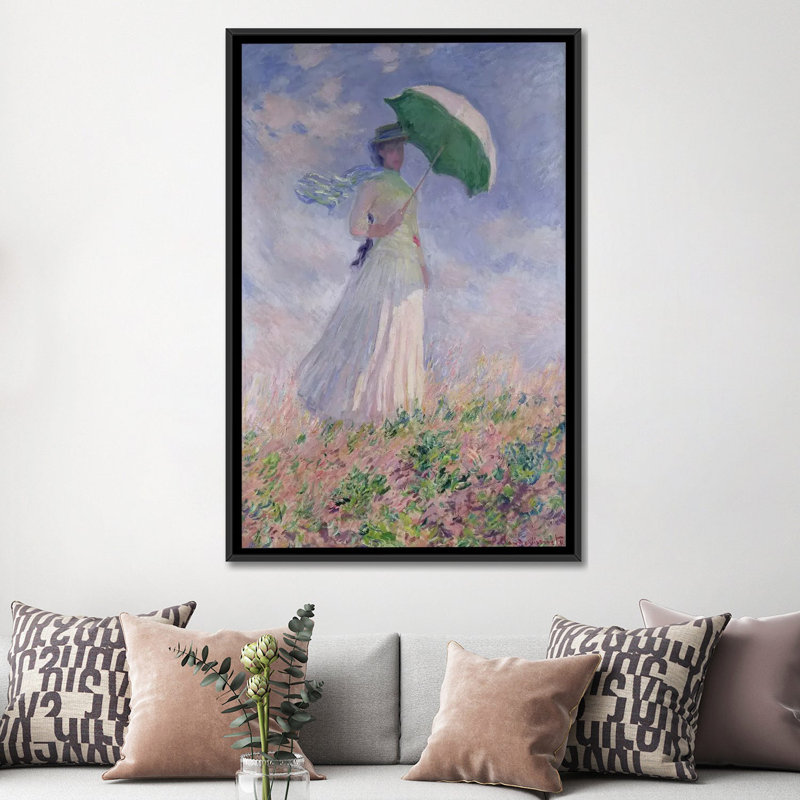 «Woman with a Parasol Turned to the Right, 1886» par Claude Monet, reproduction d'art sur toile tendue, Pas de tapis