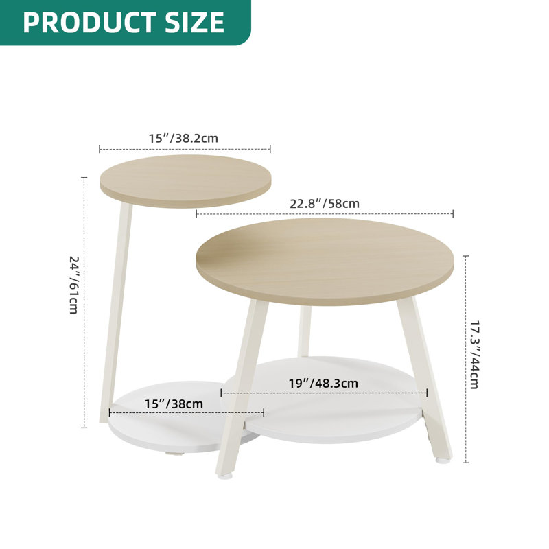 Coffee Table with Storage, White, Oak