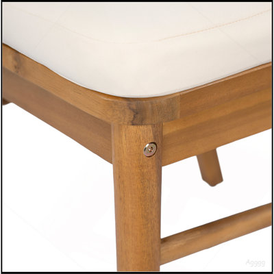 Ensemble de 2 chaises de salle à manger d'extérieur, chaises de patio en bois d'acacia avec coussin lavable crème, pour cour, bord de piscine, jardin, teck