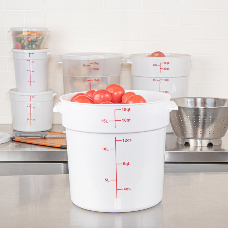 Contenant alimentaire de 18 pintes pour restaurant, 1 contenant blanc - couvercles vendus séparément, marqueurs de volume rouges, boîte à vaisselle, poignées latérales, pour ranger les aliments