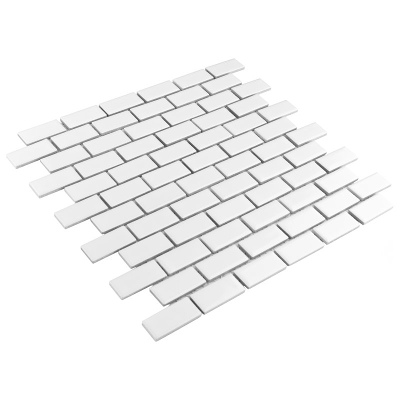 Hudson Subway 11-3/4" x 12" Porcelain Mosaic Floor and Wall Tile, Glossy White