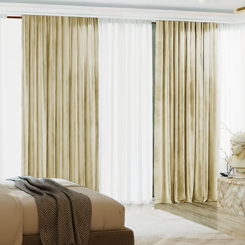 Blackout Velvet Curtains For Bedroom, Living Room And Home Office (Set Of 2), 52" W x 120" L, Beige