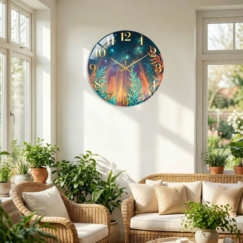 Horloge murale en verre corail cosmique moderne 15,7 po, 40 x 40 cm (15,7 x 15,7 pouces)