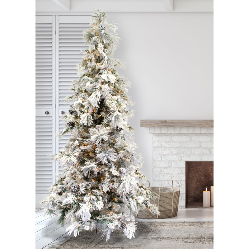 Flocked Long Needle Pine Pre-lit Christmas Tree, 7.5'