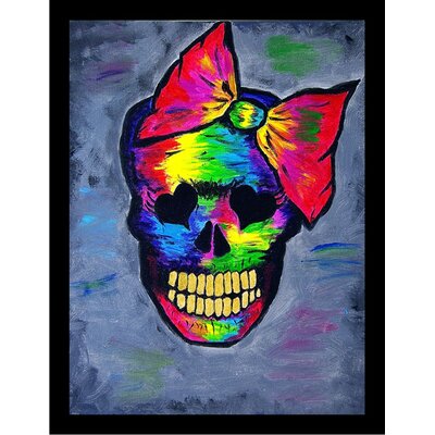 Rainbow Skull with Bow 'Lovely Lady Bones' Framed Graphic Art -  Buy Art For Less, IF TT003 12x16 1.25 Black