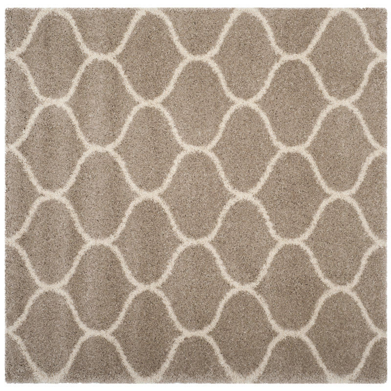 Darrold Shag Performance Geometric Rug, Square 5'3", Beige/Ivory