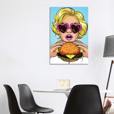 Blonde With A Hamburger by Art Mirano - Wrapped Canvas Gallery-Wrapped Canvas Giclée