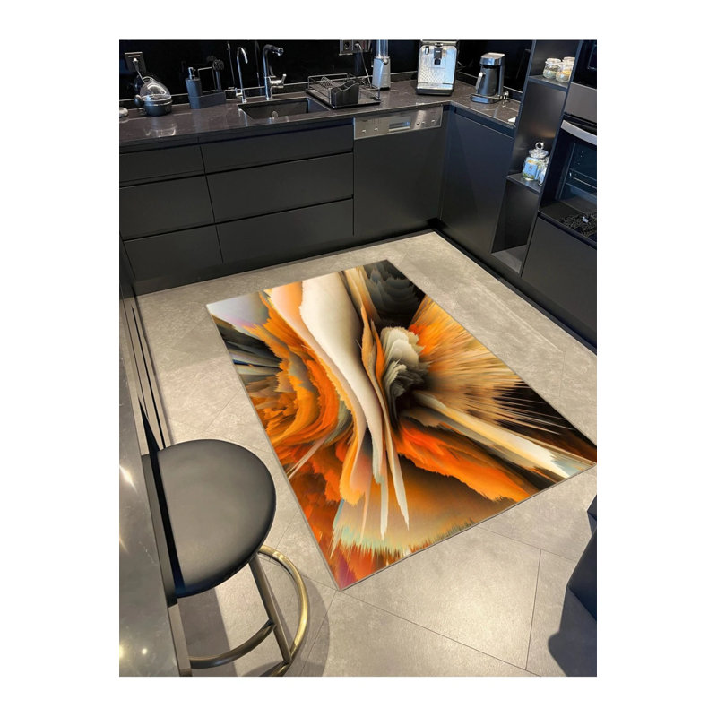 Tapis lavable multicolore à motifs tissés, Tapis de couloir 3 pi 4 po x 9 pi 11 po