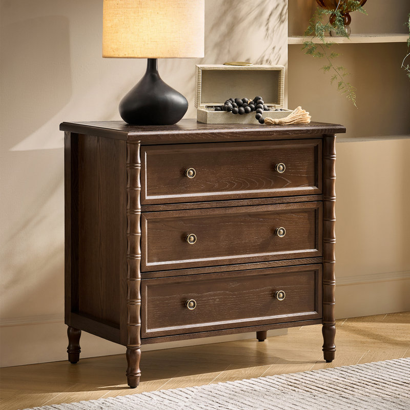 Lucious 3-Drawer Transitional 28''W Curved End Table with Charging Station and Easy Assembly, Walnut