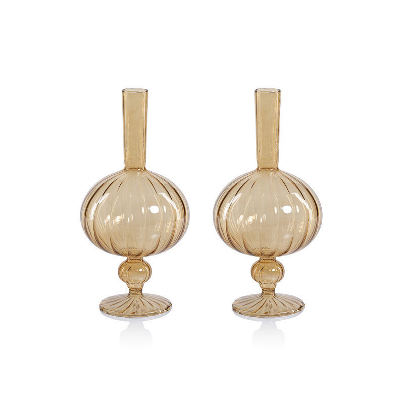 Ensemble de 2 vases en verre en forme de oignon Troyes Vellum, H 9 po x l 4,5 po x P 4,5 po, Ambre clair