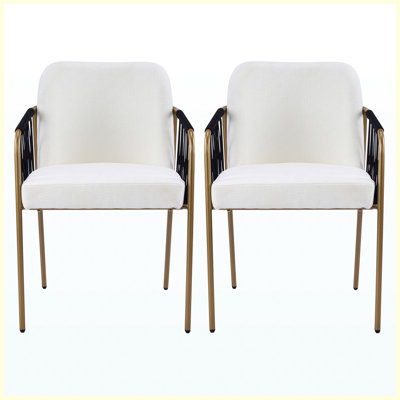 Ensemble de 2 chaises de salle à manger rembourrées modernes en tissu beige Glam avec structure en métal doré