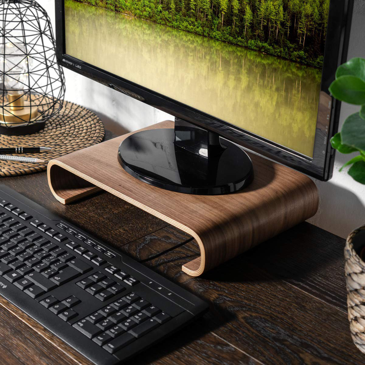 hongzhi Wood Monitor Stand Riser - Computer Desk Organizer Desktop Dock ...