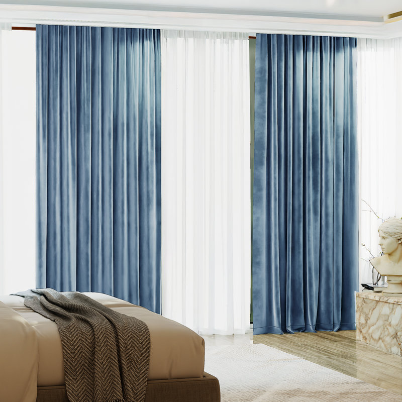 Blackout Velvet Curtains For Bedroom, Living Room And Home Office (Set Of 2), 52" W x 84" L, Dusty Blue