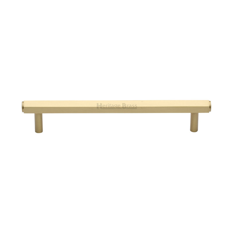 Heritage Brass Art Deco Collection Heritage Cabinet Pull Hexagon Design, Satin Brass, 19.2cm L x 1.25cm W