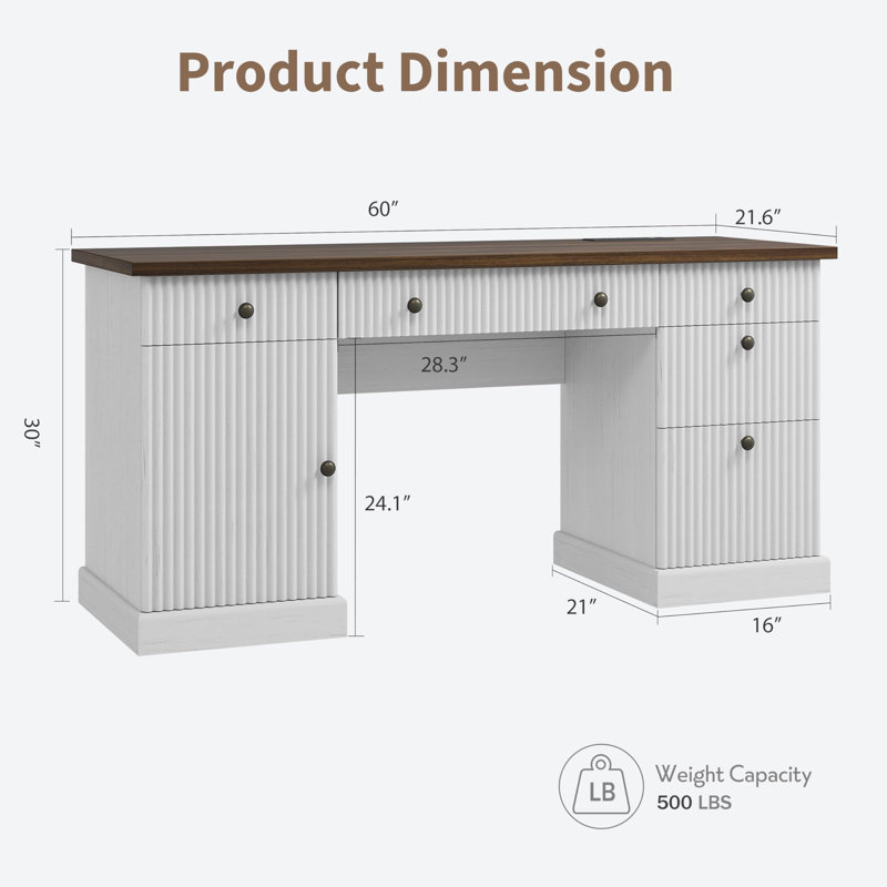 Bureau cannelé 60 po Modern, Brown/White