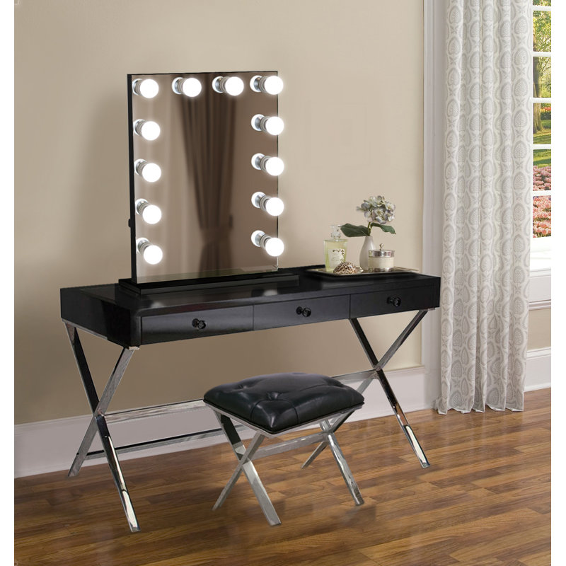 Andaluss Wood Flat Mirror, 31" x 25", Black