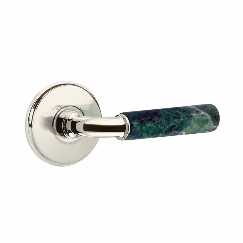 Emtek Select Passage Leverset, Watford Rosette, R-Bar Stem, CF, Polished Nickel/Green Marble Handle