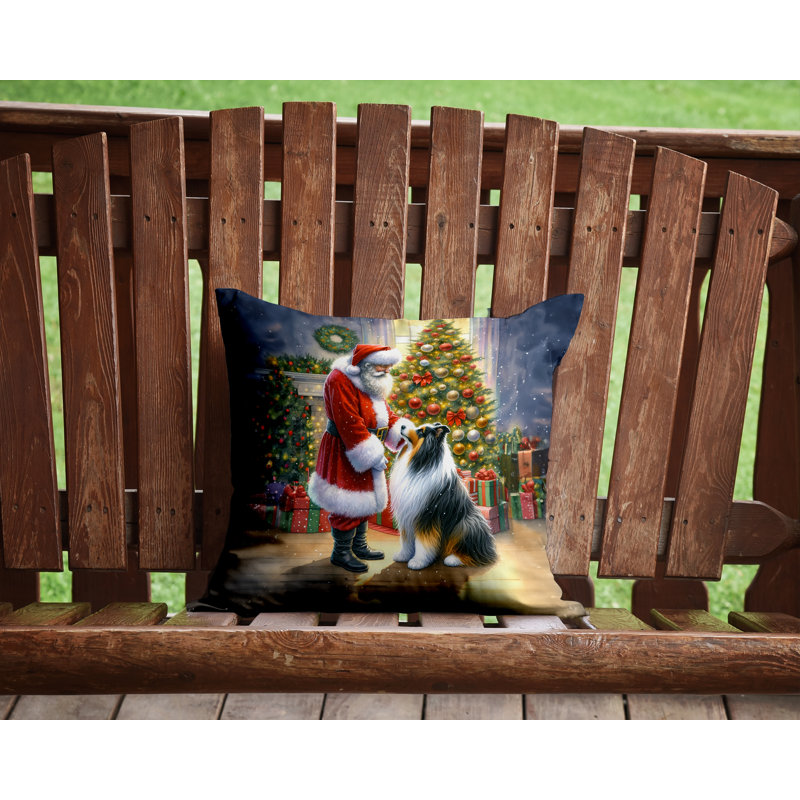 Coussin Collie and Santa Claus, H 14 po x l 14 po