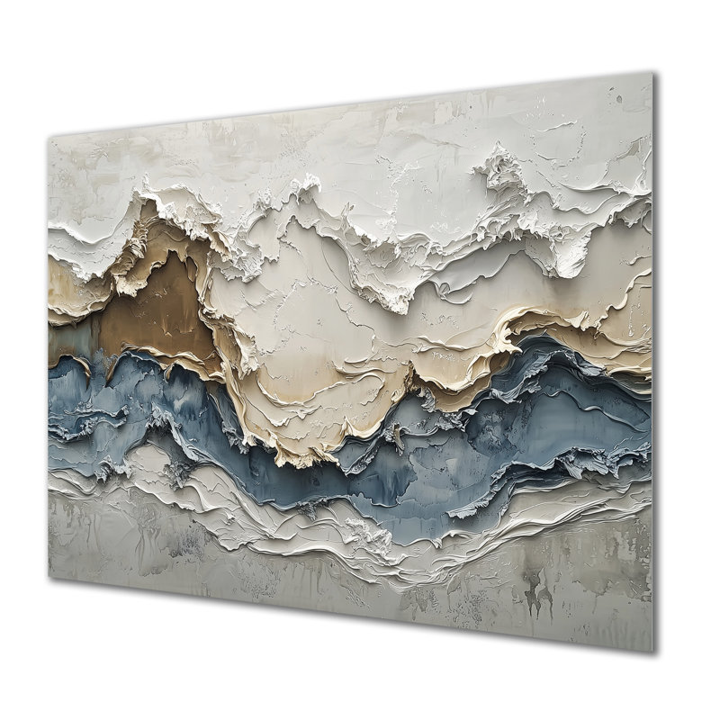 «Abstract Collages Coastal Waves Flow II», art mural abstrait en métal, impression sur métal moderne, H 34 po x l 44 po