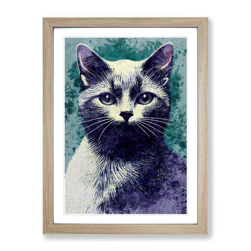 Pretty Cat - Single Picture Frame Painting, Oak Framed, 64cm H x 46cm W x 2cm D