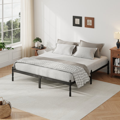 12-Inch Black Metal Platform Bed Frame With Decorative Roman-Style Legs