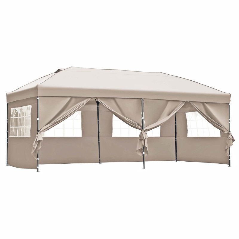 10X20ft Pop Up Canopy With Sidewalls & Wheeled Bag, Khaki