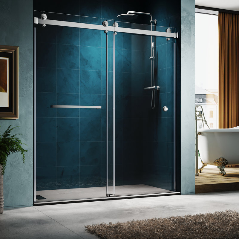 56"-60" W X 72" H Double Sliding Frameless Shower Door, Brushed Nickel