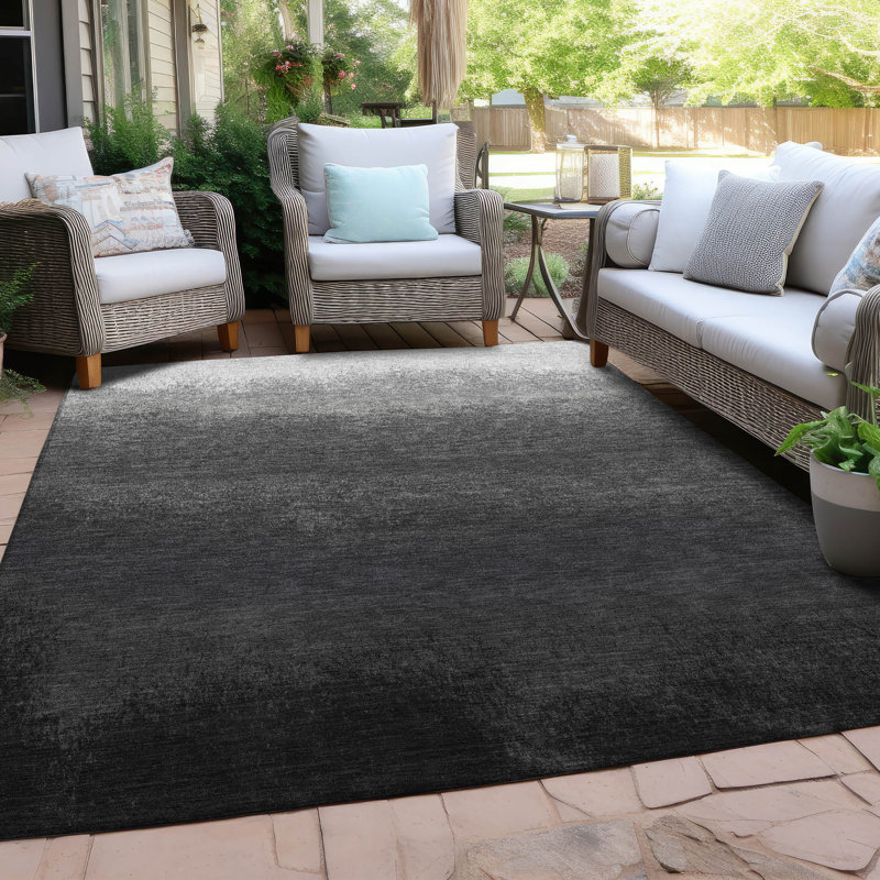 Machine Washable Indoor/Outdoor Xhevrie Gray Rug, Rectangle 9' x 12'