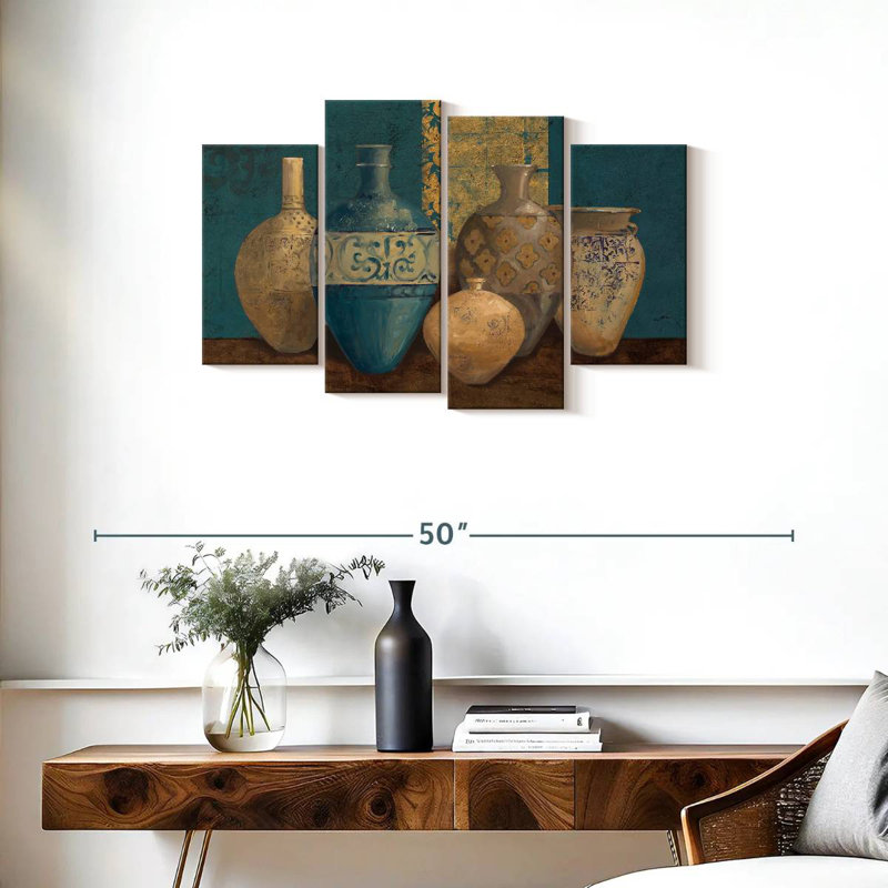 Senne Aegean Vessels On Turquoise, H 22 po x l 36 po