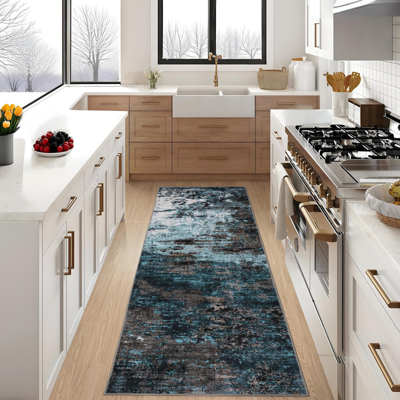 Modern Abstract Machine Washable Non-Slip Rug, Non-Shedding Contemporary Accent Rugs, Low Pile Indoor Carpet for Living Room, Bedroom
