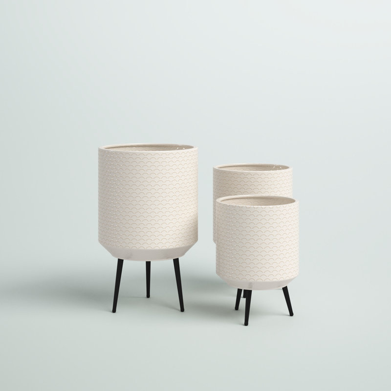 Ensemble de pot de fleurs d'intérieur rond en métal Avery