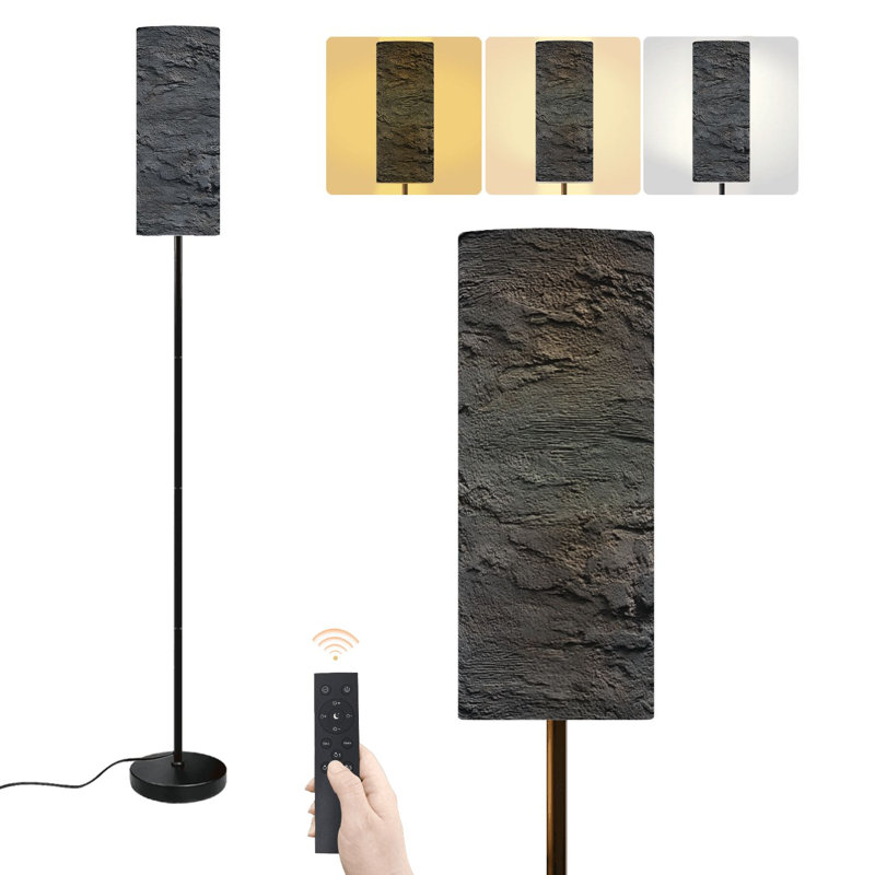 Lampe sur pied moderne abstrait noir foncé hachuré moderne minimaliste géométrique gris à intensité variable avec télécommande et pédale abat-jour abat-jour haut mât pour salon chambre bureau