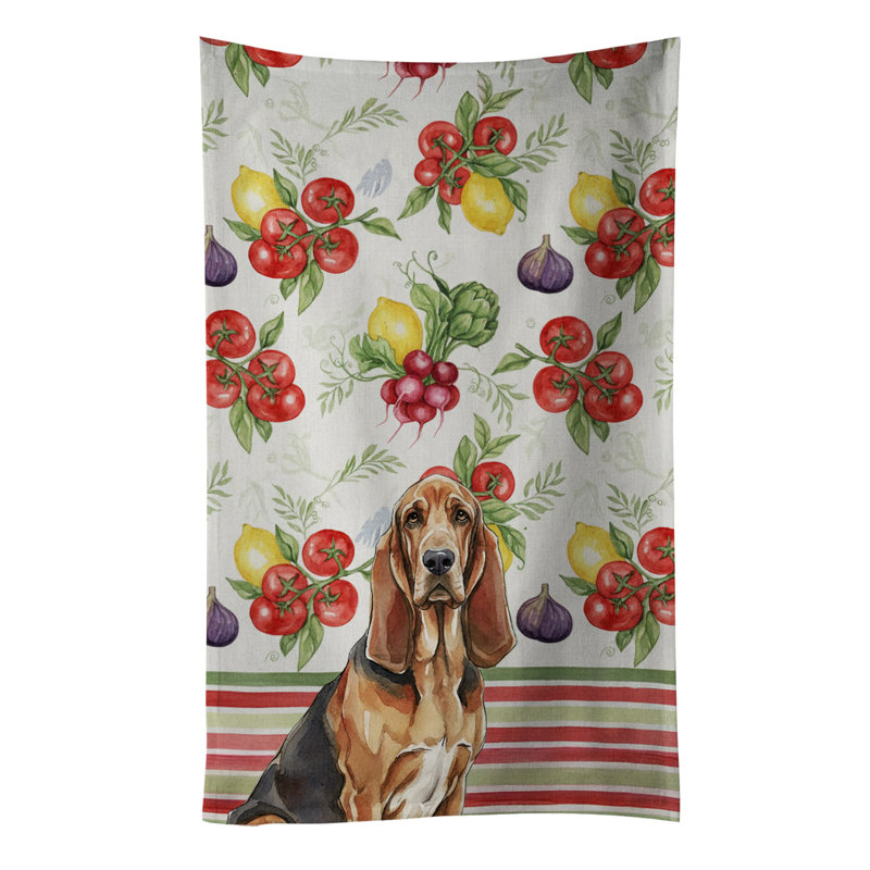 Liver and Tan Bloodhound Vegetables Kitchen Towel, Liver/Tan Bloodhound