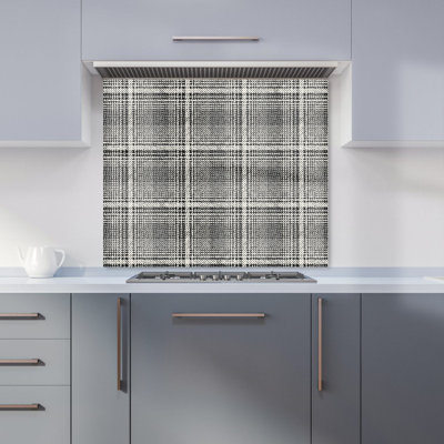 Monochrome Textured Checked Pattern Premium Glass Kitchen Splashback W600mm x H750mm