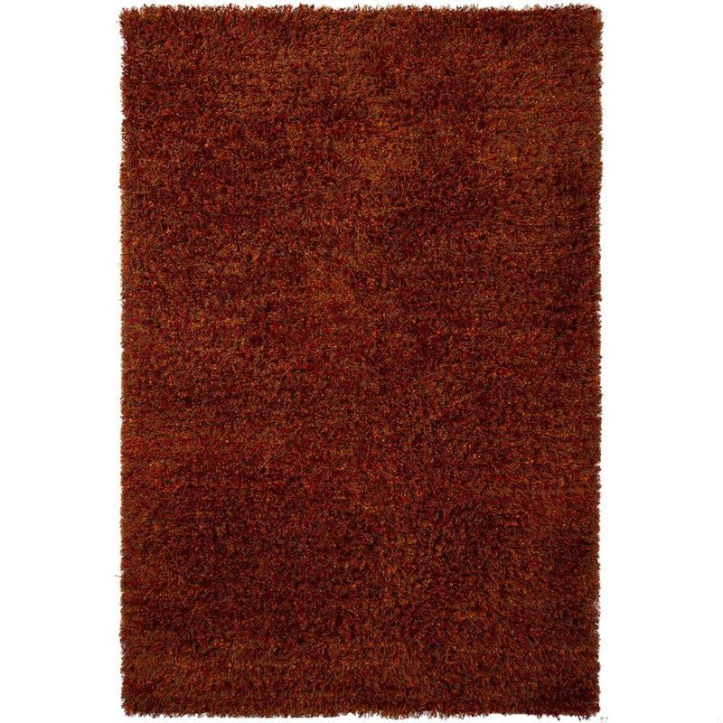 Belliveau Authentic Hand-Woven Handmade High Pile Modern Mixed-Texture Black, Brown, Red & Orange Shag Polyester Area Rug