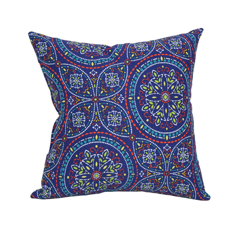 Set of 4 Blue Patterned Polyester Outdoor Throw Pillows