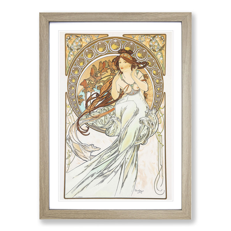 The Music Vol.2 by Alphonse Mucha - Picture Frame Graphic Art, 65cm H x 48cm W x 2cm D, Oak Framed