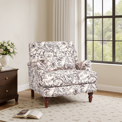 Upholstered Rococo Plum Nailhead Trim Accent Chair with Throw Pillow and Solid Wood Legs