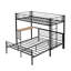 Lit mezzanine en métal avec bureau intégré, cadre de lit superposé en L double au-dessus de simple, noir
