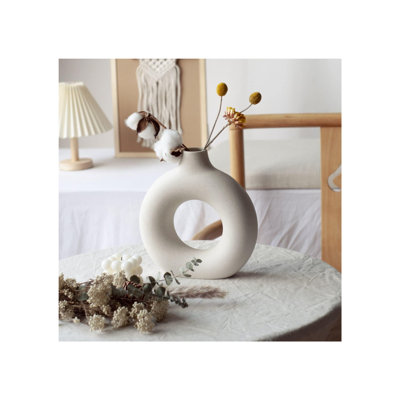 Vase moderne en céramique blanche CEMABT pour herbes de la pampa, vase décoratif fait main pour fleurs séchées, décoration de table pour la maison ou le bureau