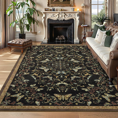 Tapis floral lavable doux antidérapant pour salon, chambre à coucher, salle à manger, bureau à domicile, pliable, résistant aux marques