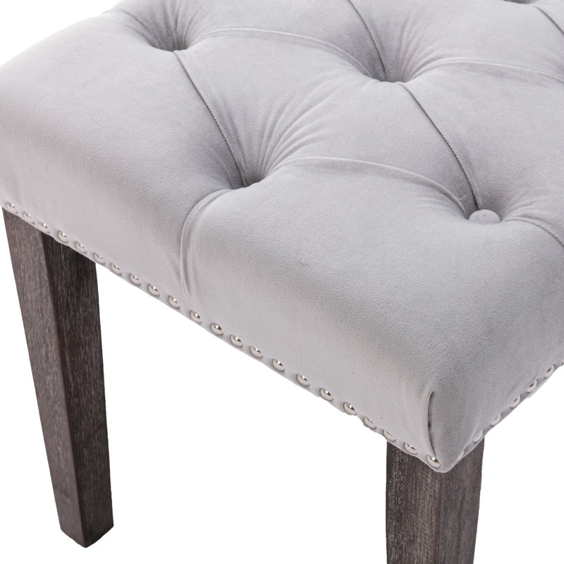 Heng Ming Upholstered Tufted Bench Ottoman, Light Gray