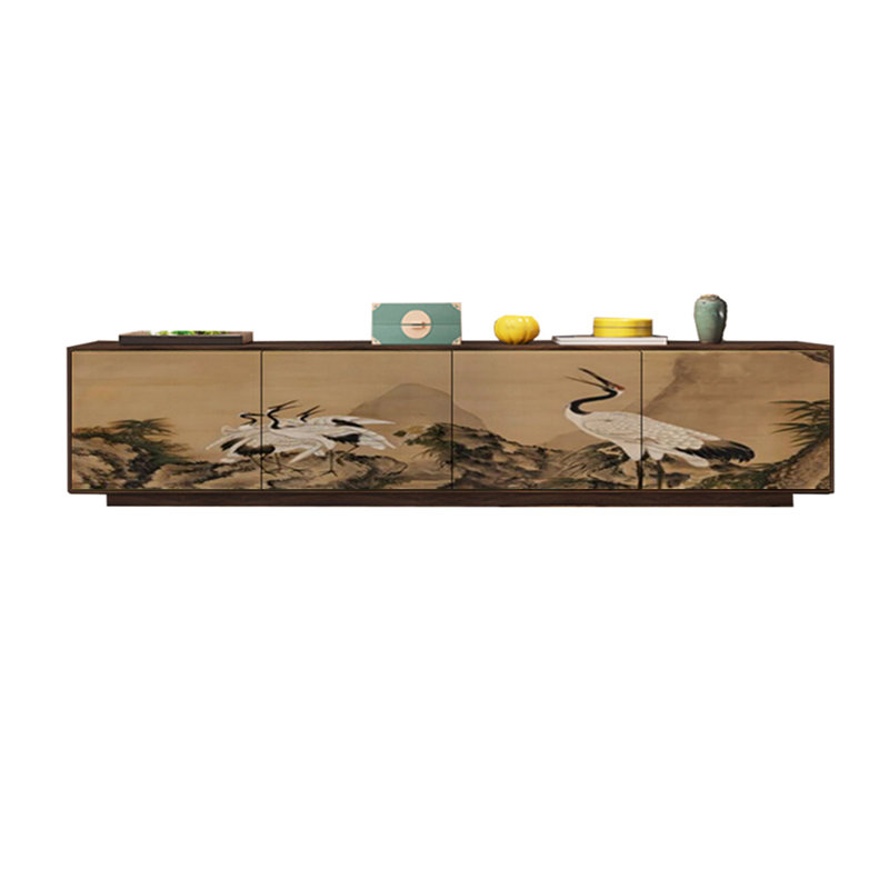 Meuble télé en bois de pin durable, Brun / multicolore, 86.61"