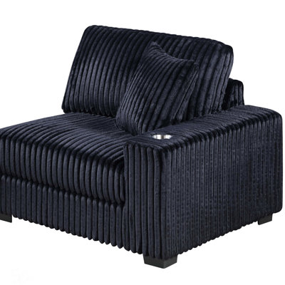 Chaise contemporaine RAF avec porte-gobelet, revêtement en velours côtelé et conception modulaire pour un salon confortable
