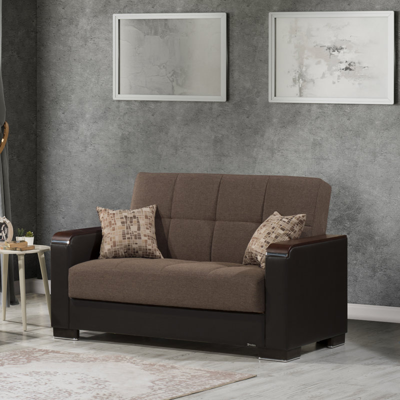 Annalice 65 in. Fabric 2-Seater 3-in-1 Sleeper Loveseat Sofa Bed with Storage, Chenille Brown