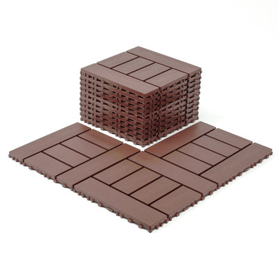 H Style 12 Inch Balcony Deck Tiles, DIY Interlocking Deck Floor Tiles, Indoor And Outdoor Floor Tiles, Patio Tiles For Easy And Quick Installation For Porch Poolside, Backyard, 44 Pieces  Brown