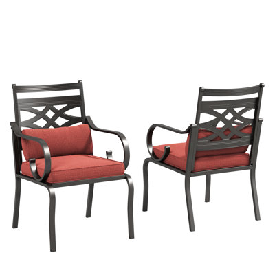 Patio Dining Armchair With Thick Seat Cushions & Lumbar Support Pillows