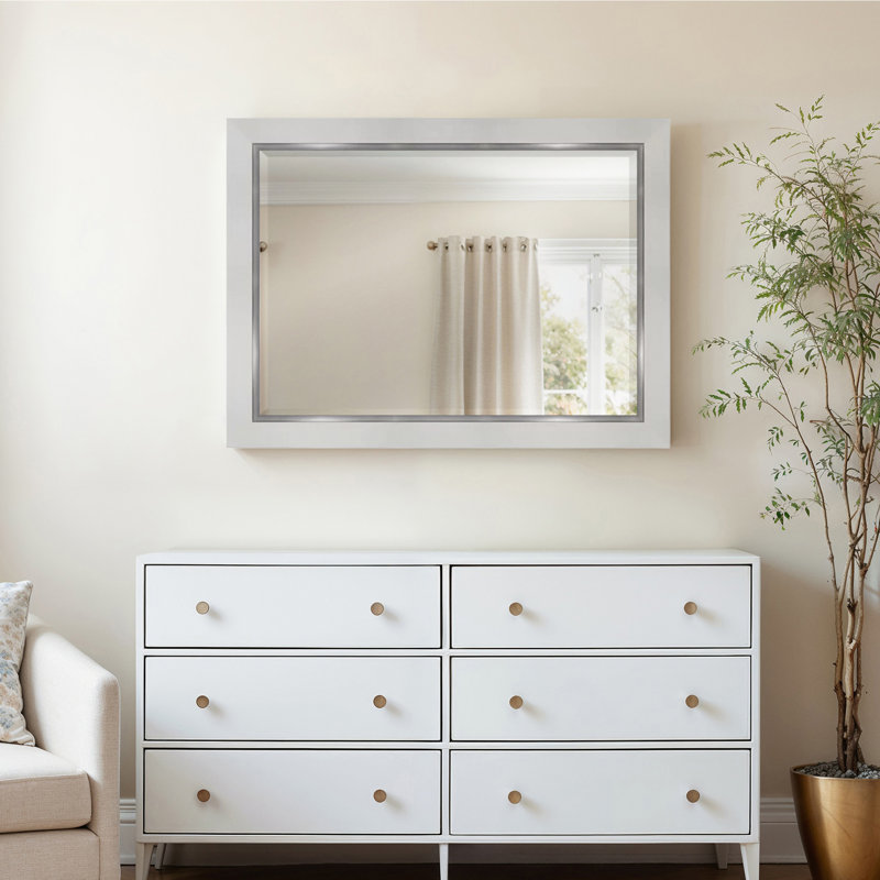 Metropolis Flat Beveled Mirror, 34" x 28", White/Silver