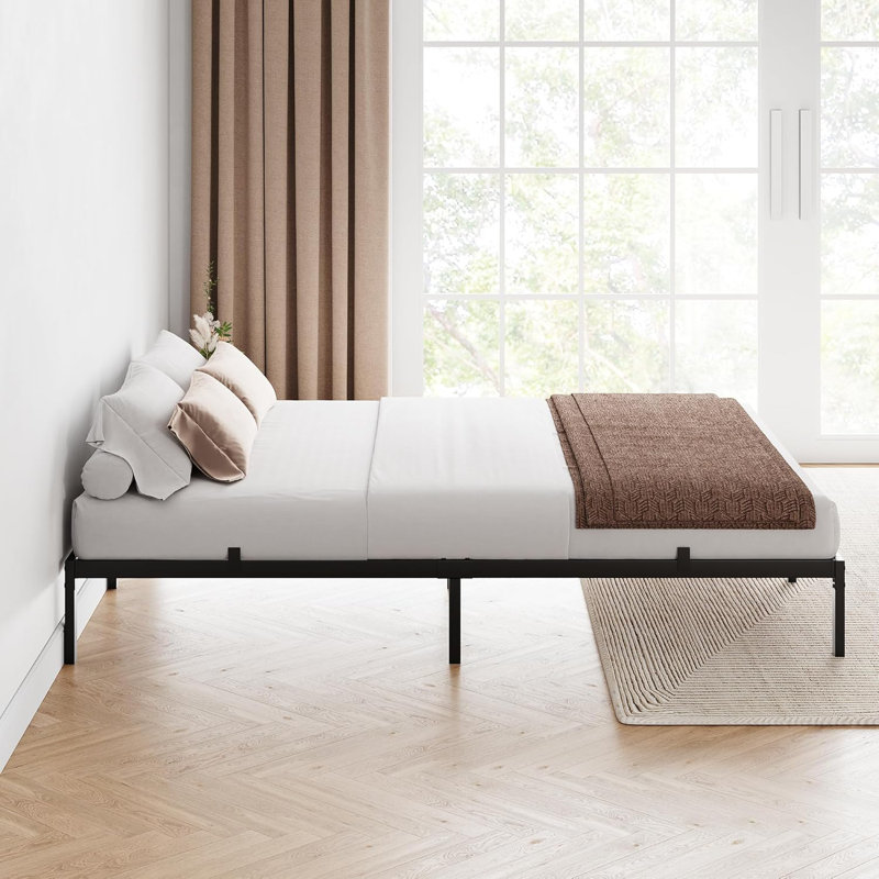 Twin Metal Bed Frame, 10" Platform, Heavy Duty Steel Slats, Noise-Free, Easy Assembly, No Box Spring, Black, Queen