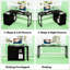 Bureau en L pour bureau à domicile avec bureau rétractable, 3 tiroirs et 2 tablettes, en métal de haute qualité, configuration réversible en coin de 40,03 pouces de profondeur, largeur du produit 17,55